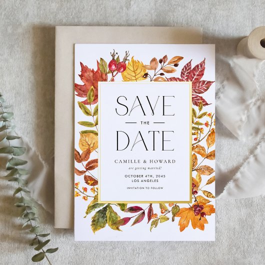 Frame Fall QR Code im Herbst Save the Date Folieneinladung