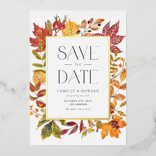 Frame Fall QR Code im Herbst Save the Date Folieneinladung (Vorderseite)