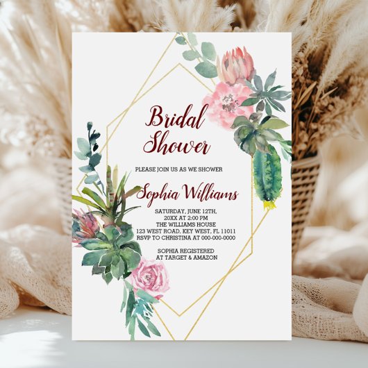Frame Gold Boho Cactus Bridal Dusche Einladung