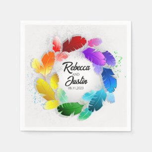 Frame Rainbow Feathers Floral Modern Boho Serviette