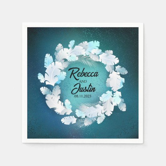 Frame White Feathers Floral Modern Boho Serviette (Vorderseite)