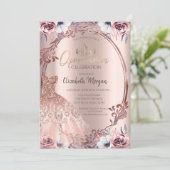 Frame Wirbel Boho Blume Dress Quinceañera Einladung (Stehend Vorderseite)