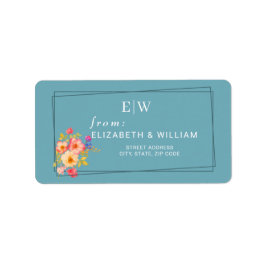  Frame with Roses, Wedding style on retro blue Adressaufkleber