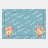 Frame with Roses, Wedding style on retro blue Geschenkpapier Set (Vorderseite 2)