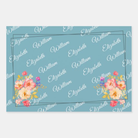 Frame with Roses, Wedding style on retro blue Geschenkpapier Set (Vorderseite 2)