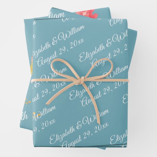 Frame with Roses, Wedding style on retro blue Geschenkpapier Set (Beispiel)