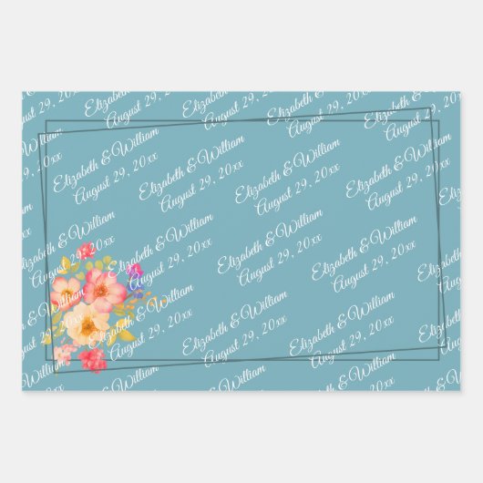 Frame with Roses, Wedding style on retro blue Geschenkpapier Set (Vorderseite)