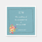  Frame with Roses, Wedding style on retro blue Serviette (Vorderseite)