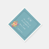  Frame with Roses, Wedding style on retro blue Serviette (Ecke)