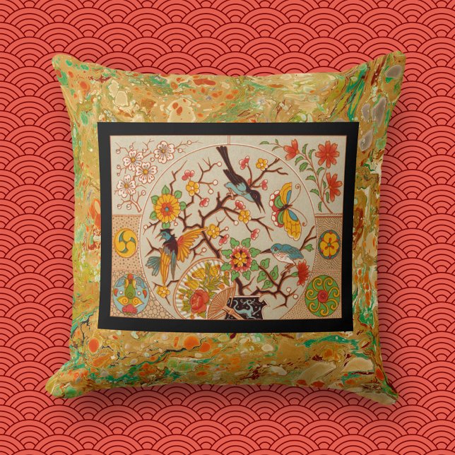 Framed Birds and Butterflies Throw Pillow Kissen (Von Creator hochgeladen)