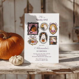 Framed Ghost & Cat Halloween 1st Birthday Einladung