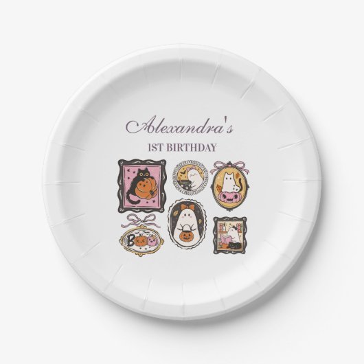 Framed Ghost & Cat Halloween 1st Birthday Pappteller (Vorderseite)