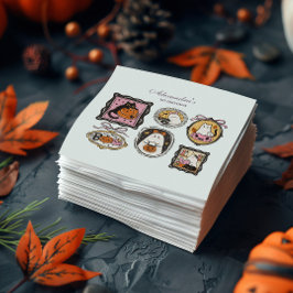 Framed Ghost & Cat Halloween 1st Birthday Serviette