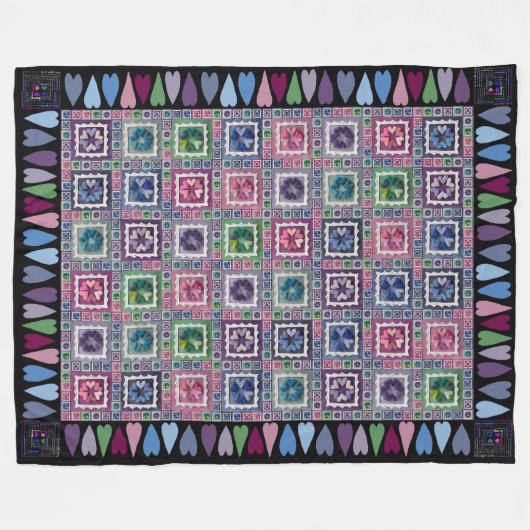 Framed Hearts Patchwork Fleece-Decke Fleecedecke (Vorderseite (Horizontal))