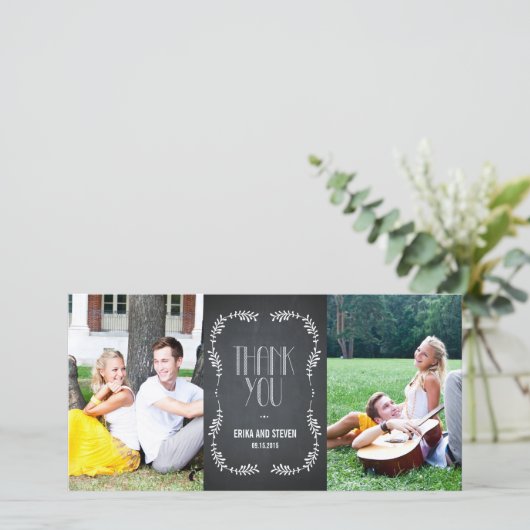 Framing-Blätter Hochzeit Dankeschön Chalkboard Kar Dankeskarte (Stehend Vorderseite)