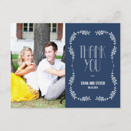 Framing Blätter Hochzeit Foto Danke Card Navy