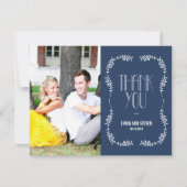 Framing Blätter Hochzeit Foto Danke Card Navy (Vorderseite)