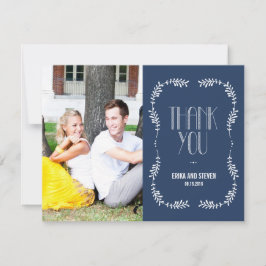 Framing Blätter Hochzeit Foto Danke Card Navy