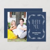 Framing Blätter Hochzeit Foto Danke Card Navy (Vorne/Hinten)