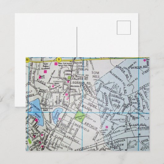 Framingham, MA Vintag Map Postkarte (Vorne/Hinten)