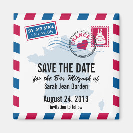 France Air Mail Bar Mitzvah Save the Date Magnet