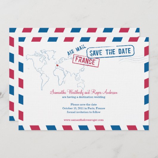 France Air Mail Wedding Save the Date (Vorne/Hinten)