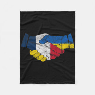 France And Ukraine Friendship Handshake Flags Vint Fleecedecke