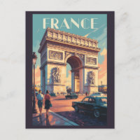 France Arc de Triomphe Travel Art Vintag