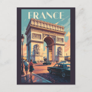 France Arc de Triomphe Travel Art Vintag Postkarte