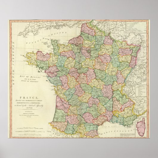 France Atlas Karte mit Bishops Poster (Vorne)