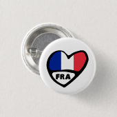 France Country Code Flag Heart Pin Badge, FRA Button (Vorne & Hinten)