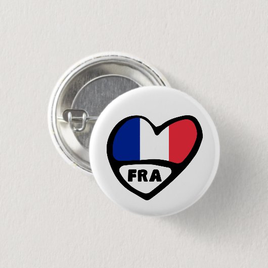 France Country Code Flag Heart Pin Badge, FRA Button (Vorne & Hinten)