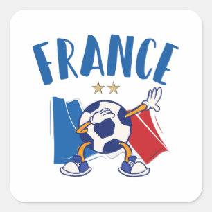 France Dabbing Soccer Ball Flag 2 stars Quadratischer Aufkleber