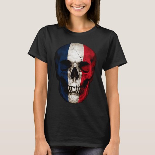 France Flag Skull French Roots Proud Patriotic T-Shirt (Vorderseite)