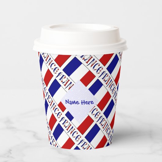 France French Flag Tiled Blue Personalized Name Pappbecher (Vorderseite)