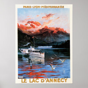 FRANCE LAKE Le Lac D'Annecy Vintager Tourismus Poster