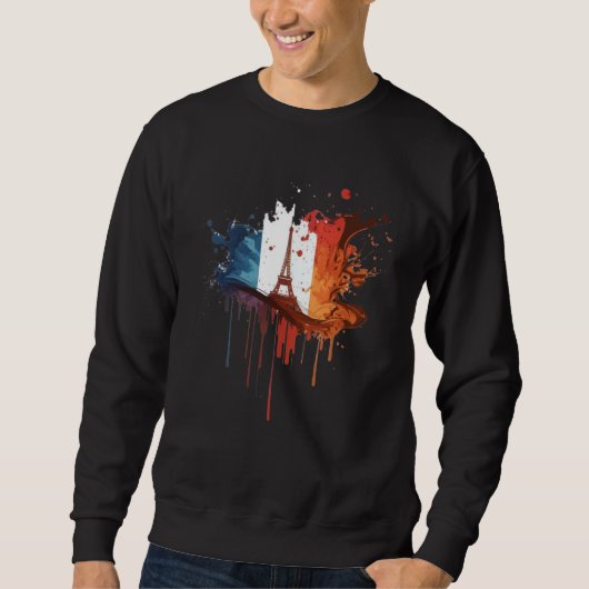 France Paris Abstract Splatter French Flag Eiffel Sweatshirt (Vorderseite)