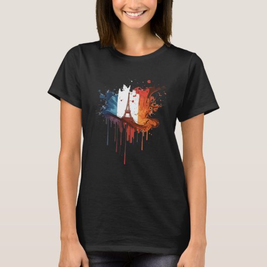 France Paris Abstract Splatter French Flag Eiffel T-Shirt (Vorderseite)