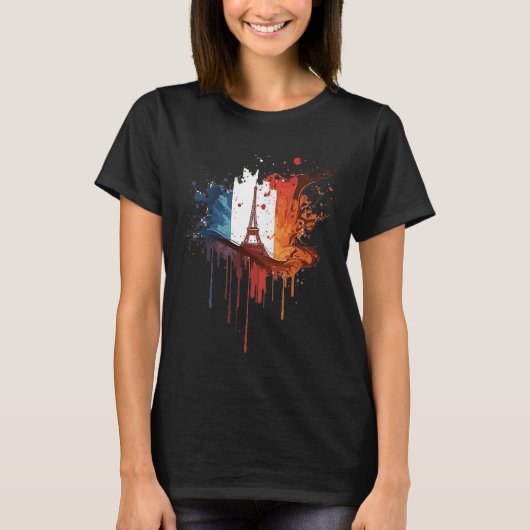 France Paris Abstract Splatter French Flag Eiffel  T-Shirt (Vorderseite)