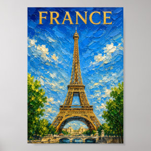 France: Sunny Eiffel Tower Art Souvenir Poster