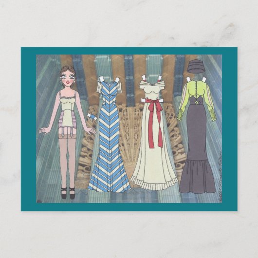 Frances, Art Deco Lady of 1937 Paper Doll Postcard Postkarte (Vorderseite)