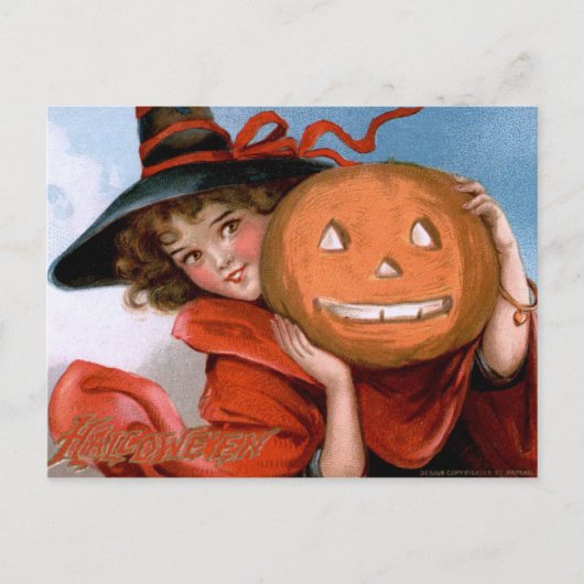 Frances Brundage: Hexe mit Jack O'Lantern Postkarte (Vorderseite)