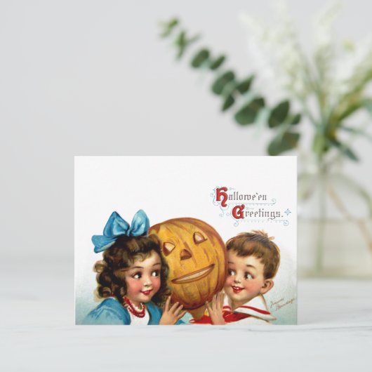 Frances Brundage: Junge und Mädchen mit Jack O'Lan Postkarte (Stehend Vorderseite)