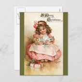 Frances Brundage - Mädchen mit Puppe Feiertagspostkarte (Vorne/Hinten)
