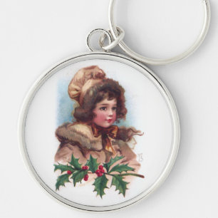 Frances Brundage: Winter-Mädchen mit Stechpalme Schlüsselanhänger