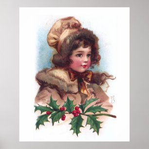 Frances Brundage: Wintermädchen mit Holly Poster