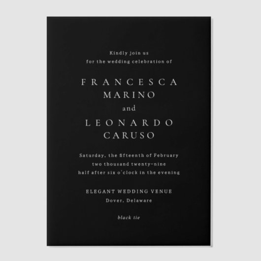 Francesca Black Classic Wedding Pergament Einladungen (Vorderseite)