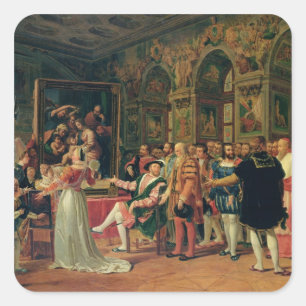 Francis I. Erhält ein Gemälde des Heiligen Quadratischer Aufkleber