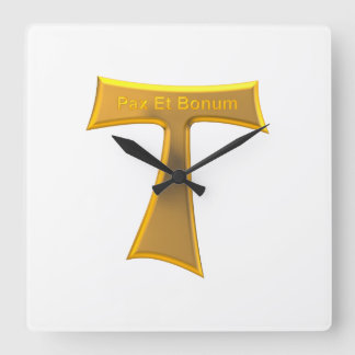 Franciscan Tau Cross Pax Et Bonum Gold Metallic Quadratische Wanduhr
