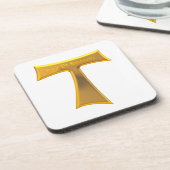Franciscan Tau Cross Pax und Bonum Gold Metallic Getränkeuntersetzer (Linke Seite)